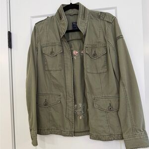 Abercrombie & Fitch Embroidered Floral Utility Jacket Olive Green Size M